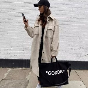 H&M Long Shirt Jacket Light Beige Melange